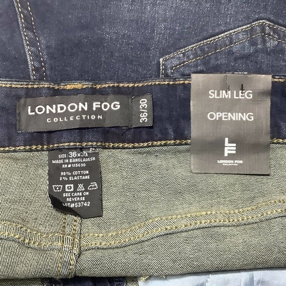 NWT mens london fog collection slim‎ 36x30 dark blue jeans paint splattered dots - Picture 8 of 9